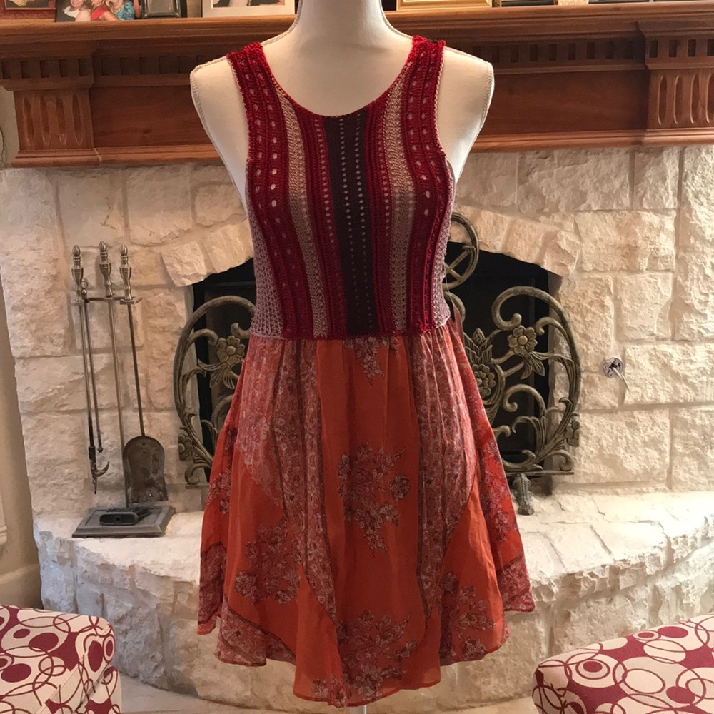 NWT Free People red/combo dress crocheted Sz-xs